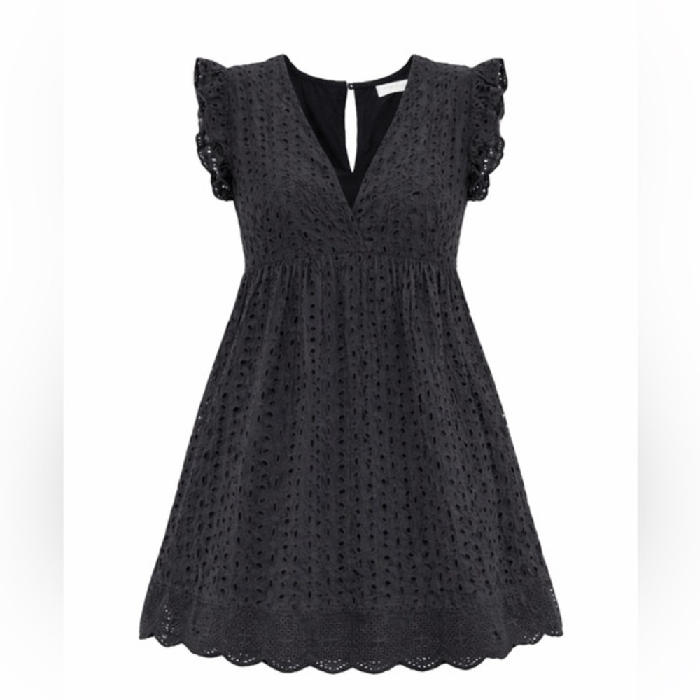 Impressions Black Eyelet Babydoll Romper Dress Overlay Small Boho Cottagecore
